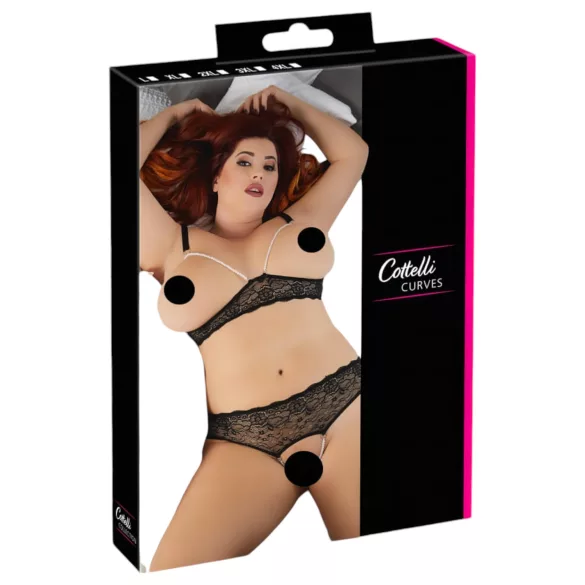 Cottelli Plus Size - liemenėlių rinkinys su perlais - juodas