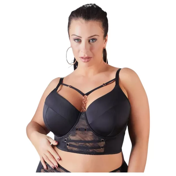 Cottelli Plus Size - nėriniuota liemenėlė su dirželiais (juoda)