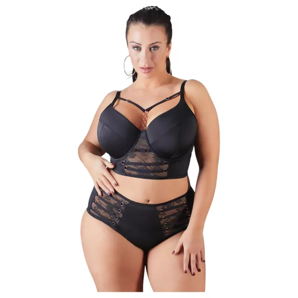 Cottelli Plus Size - nėriniuota liemenėlė su dirželiais (juoda)