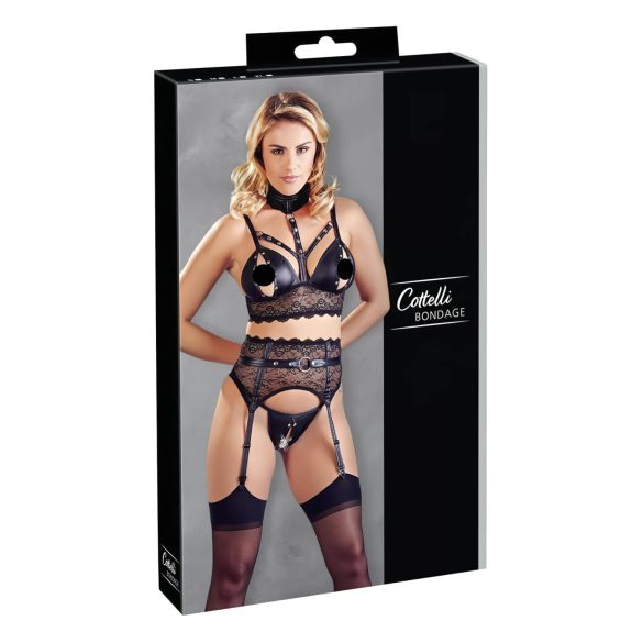 Cottelli Bondage - Nėrinių apat. rinkinys su antrankiais (juoda) - L
