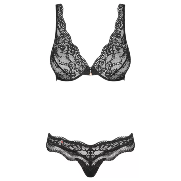 Obsessive Luvae - liemenėlių rinkinys su gėlėmis, akutėmis - juodas - L/XL