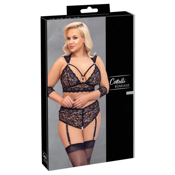 Cottelli Bondage Plus Size - nėrinių liemenėlės komplektas (juodas) - 4XL