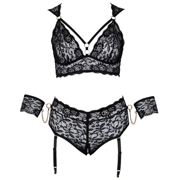 Cottelli Bondage Plus Size - nėriniu liemenėlės komplektas (juoda) - 4XL