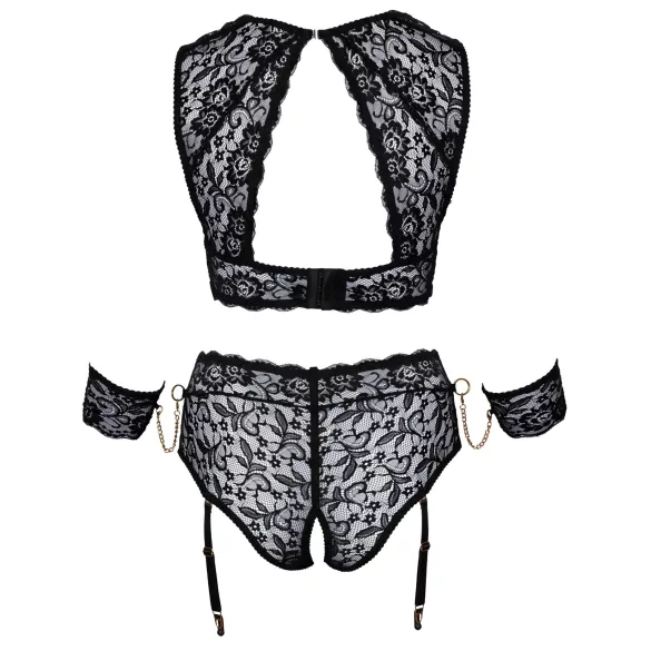 Cottelli Bondage Plus Size - nėriniu liemenėlės komplektas (juoda) - 4XL