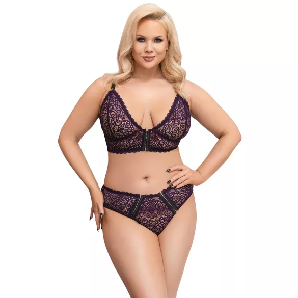 Cottelli Plus Size - permatomas raštuotas liemenėlių komplektas (violetinis)