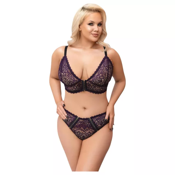 Cottelli Plus Size - permatomas raštuotas liemenėlių komplektas (violetinis)