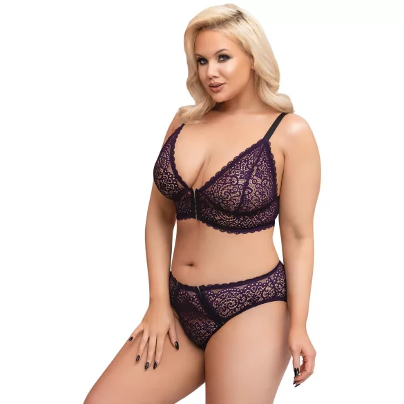 Cottelli Plus Size - permatomas raštuotas liemenėlių komplektas (violetinis)