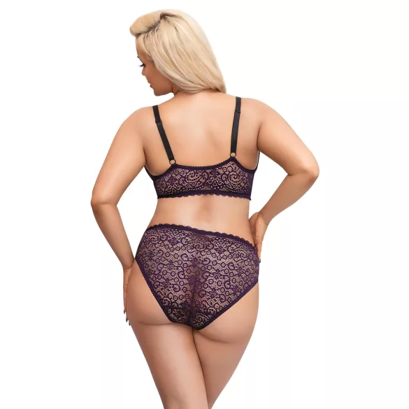 Cottelli Plus Size - permatomas raštuotas liemenėlių komplektas (violetinis) - 2XL
