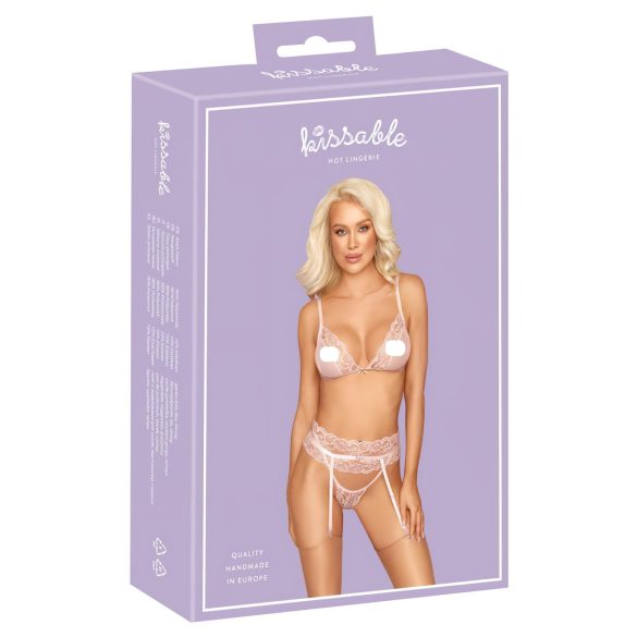 Bučiuojamas nėriniuotas rinkinys (rožinis) - L/XL