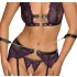 Cottelli Bondage - apatinio trikotažo rinkinys ir rankų antrankiai (juoda-violetinė) - L
