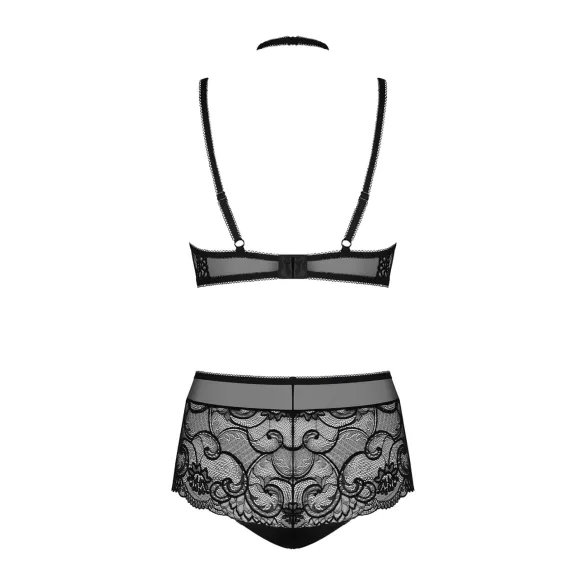 Obsessive Elizenes - raštuotas, permatomas liemenėlės rinkinys (juoda) - L/XL