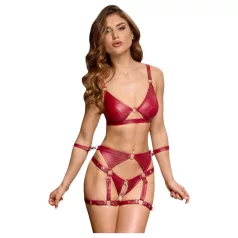   Cottelli Bondage - Blizgantis liemenėlės komplektas ir antrankiai (raudona) - M