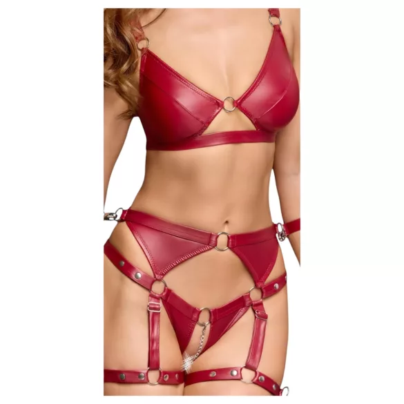 Cottelli Bondage - Blizgantis liemenėlės komplektas ir antrankiai (raudona) - L