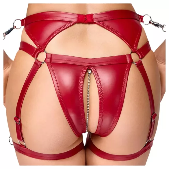 Cottelli Bondage - Blizgantis liemenėlės komplektas ir antrankiai (raudona) - L