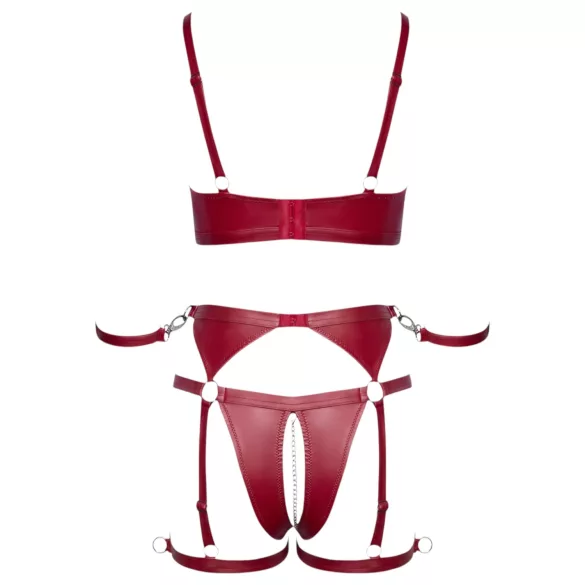 Cottelli Bondage - Blizgantis liemenėlės komplektas ir antrankiai (raudona) - L
