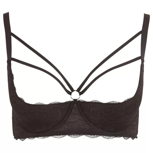 Cottelli Plus Size - atvira liemenėlė su dirželiais ir žiedais - juoda