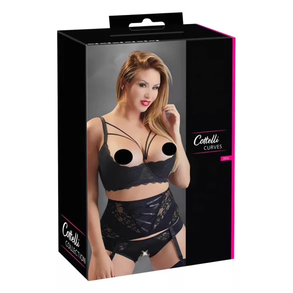 Cottelli Plus Size - atvira liemenėlė su dirželiais ir žiedais - juoda - 95D