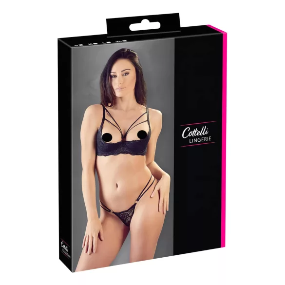 Cottelli - atvira liemenėlė su dirželiais ir žiedais - juoda - tanga - 85B/L
