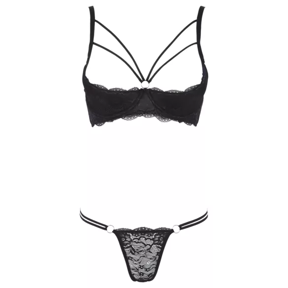 Cottelli - atvira liemenėlė su dirželiais ir žiedais - juoda - tanga - 85C/L