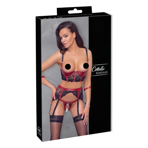 Cottelli Bondage - Blizgesio ir nėrinių rinkinys pakylėkit aistrą! (raudona)