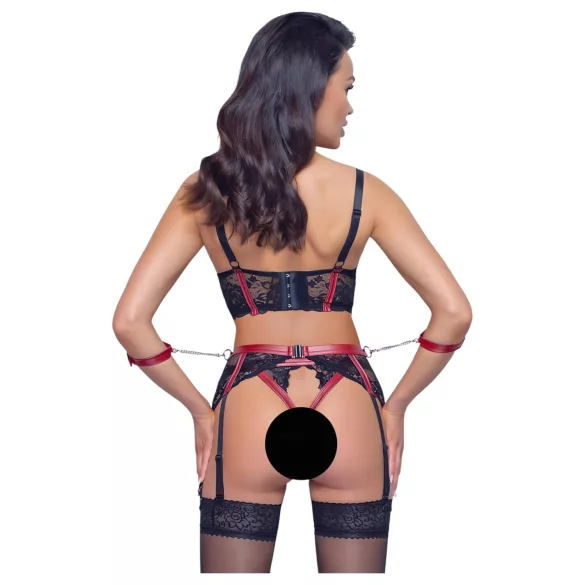 Cottelli Bondage - moteriškas liemenėlės rinkinys su nėriniais - raudonas - XL