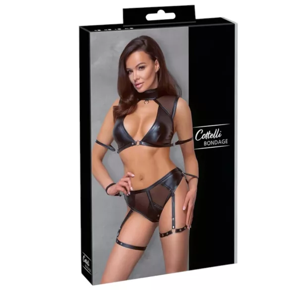 Cottelli Bondage - Liemenėlių rinkinys su tinklinėmis įsiuvomis (juodas) - L
