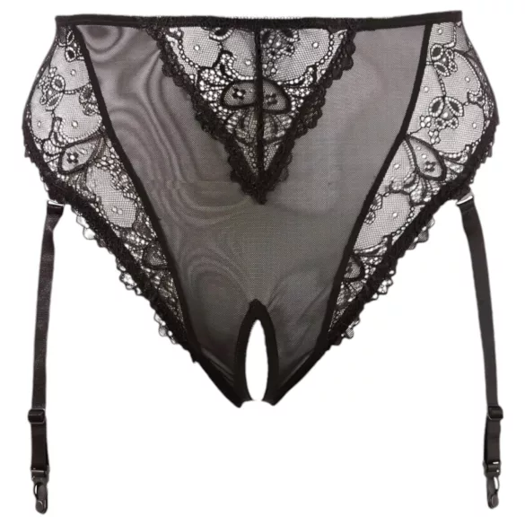 Cottelli Plus Size - nėrinių prisegamų kojinių kelnaitės (juoda)