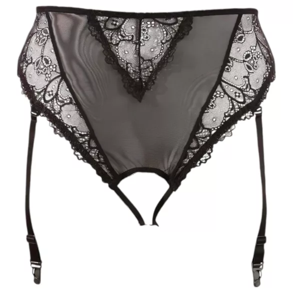 Cottelli Plus Size - nėrinių prisegamų kojinių kelnaitės (juoda) - XXXXL