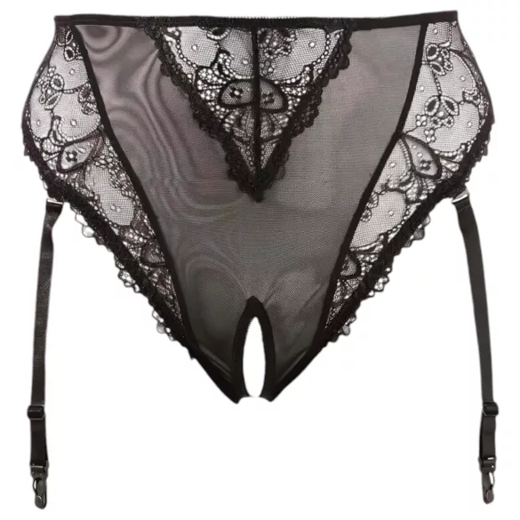 Cottelli Plus Size - nėrinių prisegamų kojinių kelnaitės (juoda) - XXXXL