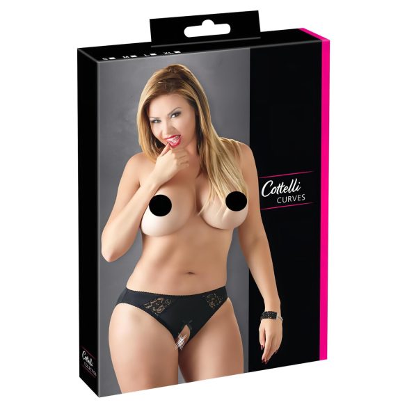 Cottelli Plus Size - Nėriniuotos atviros kelnaitės (juodos) - 2XL