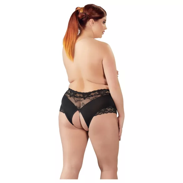 Cottelli Plus Size - atviros kelnaitės su nėriniais ir perlais - juodos - 4XL