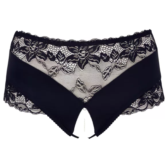 Cottelli Plus Size - atviros kelnaitės su nėriniais ir perlais - juodos - 4XL