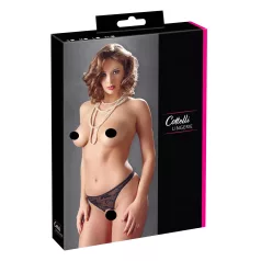   Cottelli - atvira nėriniuota string tanga su perlais - juoda - M
