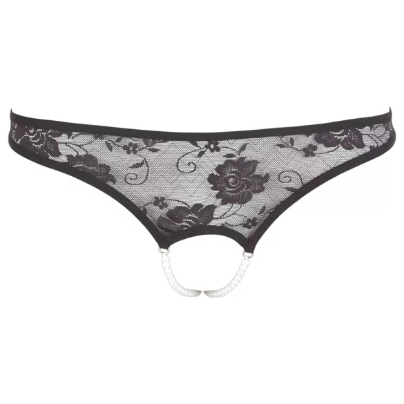 Cottelli - atvira nėriniuota string tanga su perlais - juoda - M