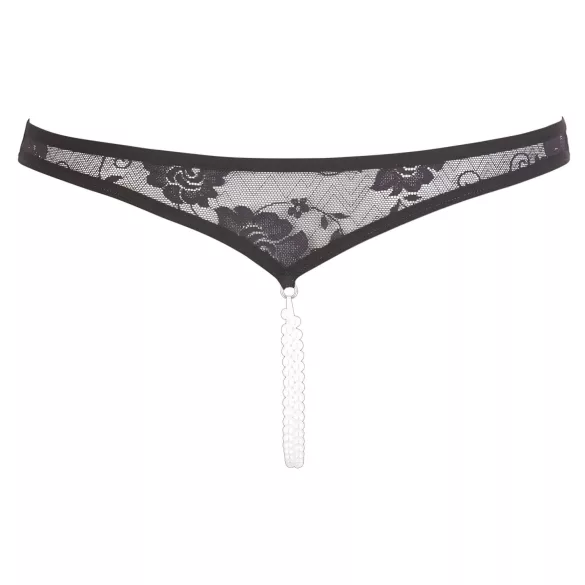 Cottelli - atvira nėriniuota string tanga su perlais - juoda - L