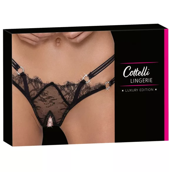 Cottelli - atvira tanga su žiedu - juoda - M/L