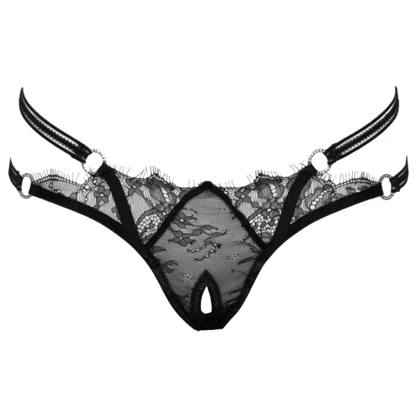 Cottelli - atvira tanga su žiedu - juoda - M/L