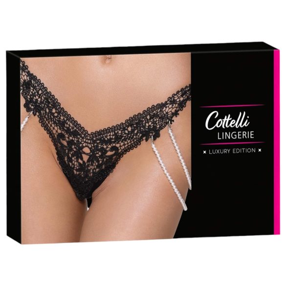 Cottelli - prabangi, siuvinėta, perlu tanga (juoda) - M/L