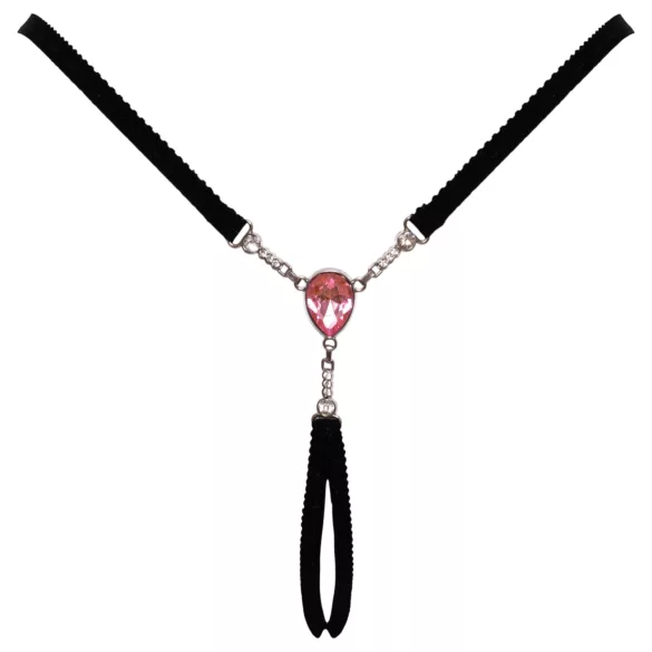 Cottelli - atviri stringai su blizgančiu akmenuku - juodi (S-L)