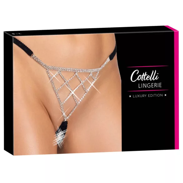 Cottelli - atviros string kelnaitės su sidabriniu papuošalu - juodos (S-L)