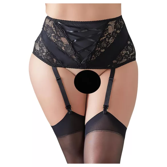Cottelli Plus Size - prisegamos kojinės su nėriniais ir raišteliais - juodos - XL