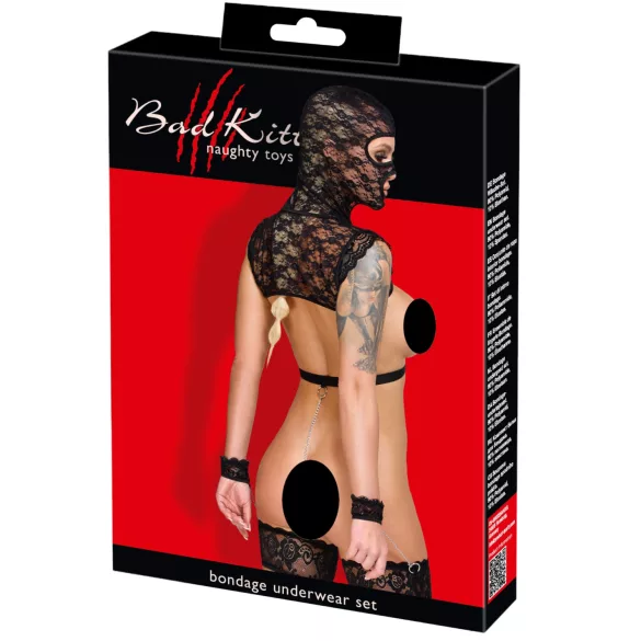 Bad Kitty - nėriniuotas BDSM rinkinys (juodas)