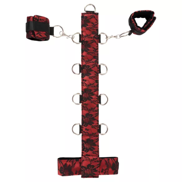 Bad Kitty - bondage pančiai kaklui ir rankoms - raudona juoda