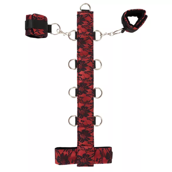 Bad Kitty - bondage pančiai kaklui ir rankoms - raudona juoda