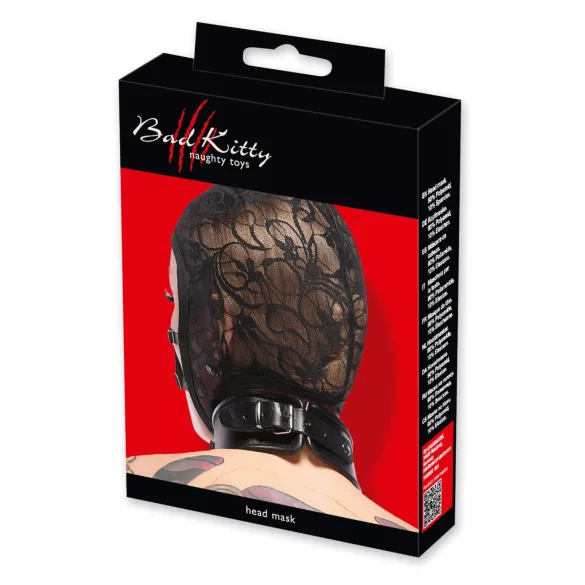 Bad Kitty - nėrinių, juostinių galvos kaukė (juoda)