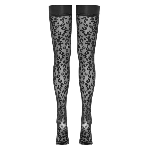 Cottelli Legwear - raštuotos kojinės su nėriniais - juodos, leopardinis raštas - 3