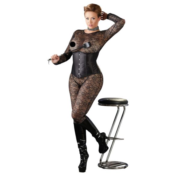 Cottelli Plus Size - juodasis satino korsetas - 2XL