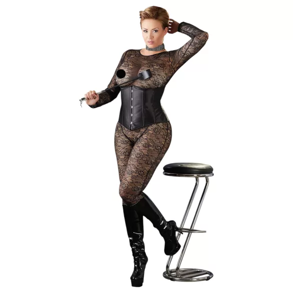 Cottelli Plus Size - satino korsetas - juodas - 4XL