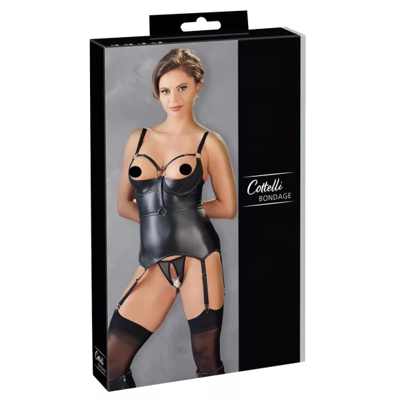 Cottelli Bondage - blizgantis pakeliamasis viršus su rankogaliais (juodas) - L