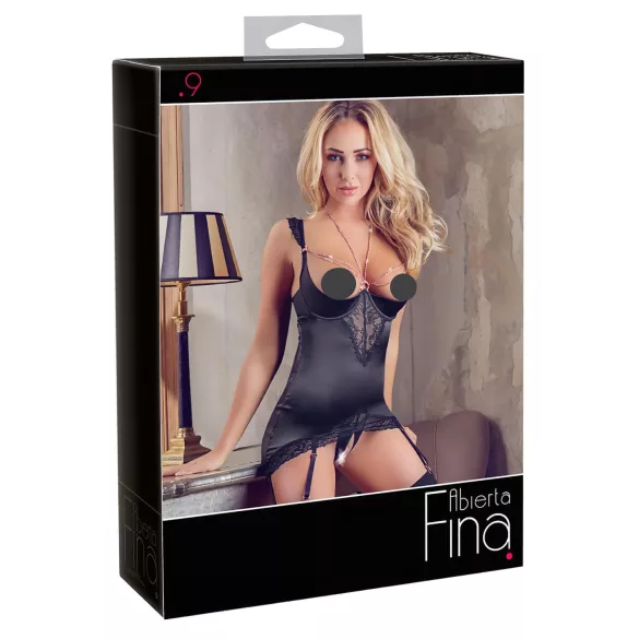 Abierta Fina - blizganti grandinėlė ir stringai (juoda) - 85B/L